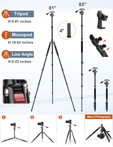 Tripod for Camera, 83" Camera Tripods & Monopods with Metal Handle, Professional Aluminum Camera Tripod, Heavy Duty Tripod for DSLR Camera Lasers Spotting Scope Binoculars Telescope, Payload 35Lb