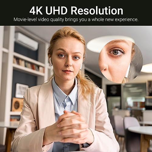 WAAWO PTZ 4K UHD Webcam, Multi Person Auto Framing, Control PTZ Through Remote Control, Privacy Protection, 1080p 60fps, Plug and Play, USB Webcam with Tripod