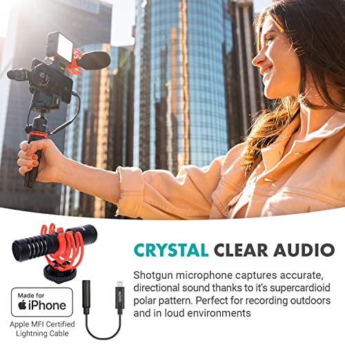 Movo iVlog1 Vlogging Kit for iPhone with Fullsize Tripod - Lightning Compatible Vlog Kit - Accessories: Shotgun Mic, Tripods, LED Light, Wide-Angle Lens for YouTube Starter Kit or iPhone Vlogging Kit