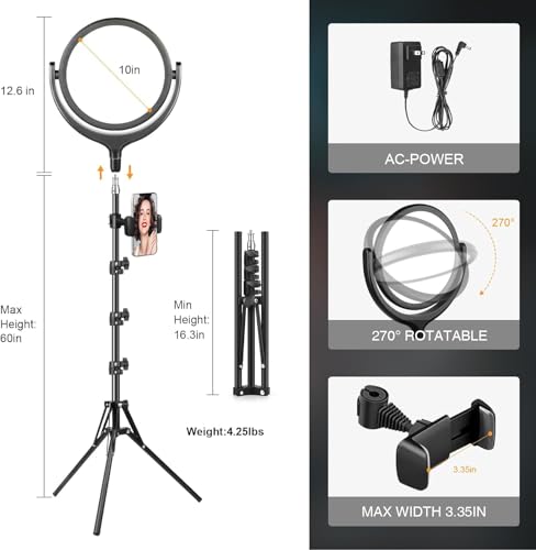 Newest Ring Light with Stand Tripod, Video Lighting for Video Recording 10"Key Light with Phone Holder, 2800 Lumens Podcast Lighting for Online Teaching/Recording/Streaming/Photography/YouTube/TikTok