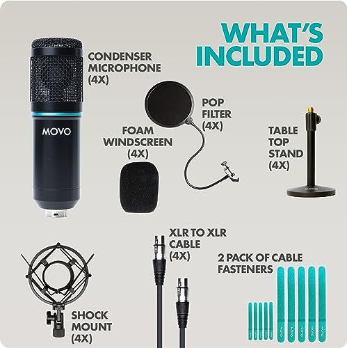 Movo PodPak4T XLR Microphone Bundle for Podcasts