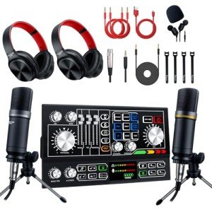Podcast Equipment Bundle with Condenser Microphone & Mixer