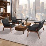 Set of 2 Mid Century Faux Leather Armchairs