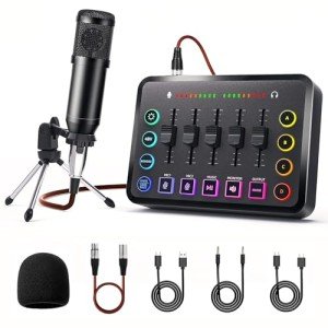 LILUOSUO Podcast Equipment Bundle: Mixer & Microphone
