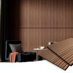 Walnut Wood Slat Acoustic Panels - 3D Sound Absorption