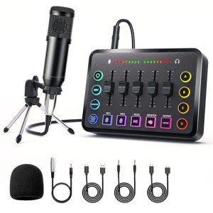 LILUOSUO Podcast Equipment Bundle: Mixer & Microphone