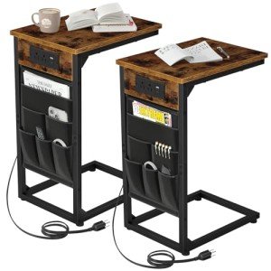 C Shaped End Tables with Charging Station, 2-Pack