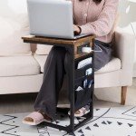 C Shaped End Tables with Charging Station - Brown