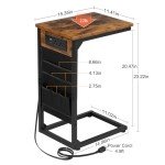 C Shaped End Tables with Charging Station - Brown