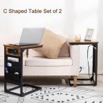 C Shaped End Tables with Charging Station - Brown