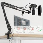 FIFINE USB Condenser Microphone with Boom Arm Kit