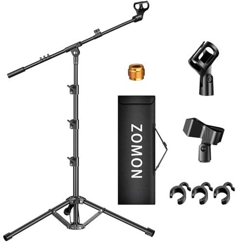 ZOMON Microphone Stand, Tripod Boom Arm Floor Mic Stand Height Adjustable Heavy Duty with Carrying Bag 2 Mic Clips 3/8" to 5/8" Adapter for Singing Podcast for Blue Yeti Shure SM58 SM48 Samson Q2U