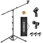 ZOMON Microphone Stand, Tripod Boom Arm Floor Mic Stand Height Adjustable Heavy Duty with Carrying Bag 2 Mic Clips 3/8" to 5/8" Adapter for Singing Podcast for Blue Yeti Shure SM58 SM48 Samson Q2U