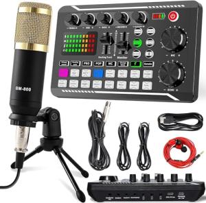 Podcast Equipment Bundle with Condenser Microphone & Mixer