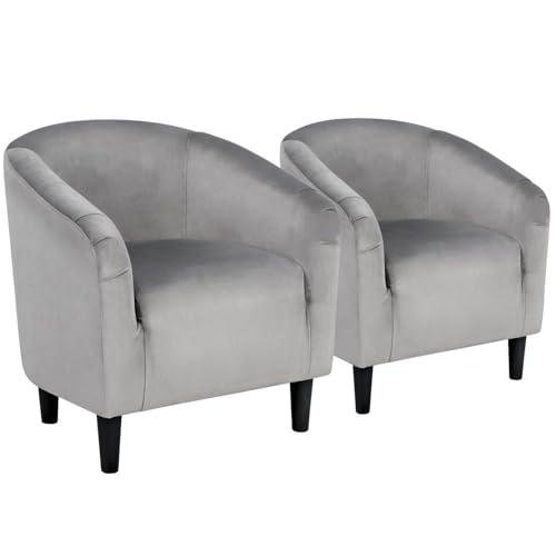 Velvet Barrel Chairs Set of 2 - Light Gray