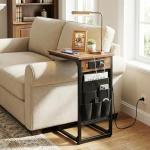 C Shaped End Tables with Charging Station, 2-Pack