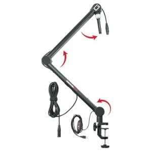 Gator Frameworks Professional Desktop Broadcast/Podcast Microphone Boom Stand with On-Air Indicator Light; Blue,Violet, & Red (GFWMICBCBM4000)