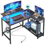Bestier L-Shaped Gaming Desk with LED and Outlets