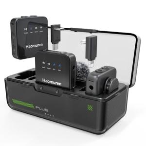Haomuren Wireless Lavalier Microphone 2 Pack,Wireless Microphone,Compatible with iPhone,Android,Camera,iPad,Tablet,PC,Noise Cancel,Echo,656ft Transmission,36H Battery for Video Recording,Stream,Vlogs