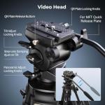 SmallRig AD-50 Heavy Duty Tripod, Carbon Fiber Video Tripod, 64"Lightweight Travel Tripod with Step-Less Damping Fluid Head, Detachable Handle, Lift Rope, Load up to 13.2lb for Camcorder, Cameras-4685