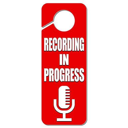 Recording in Progress Microphone Door Knob Sign