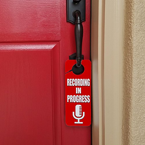 Recording in Progress Microphone Door Knob Sign