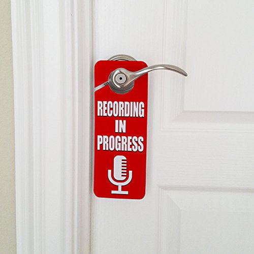 Recording in Progress Microphone Door Knob Sign