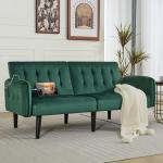 Green Velvet Convertible Futon Sofa Bed with USB Ports