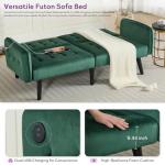 Green Velvet Convertible Futon Sofa Bed with USB Ports