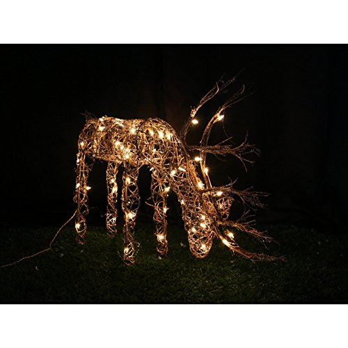 24" Outdoor Rattan Grazing Reindeer with Lights