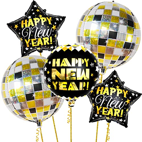 Large Foil Happy New Year Disco Balloons