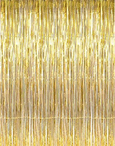 Gold Metallic Tinsel Foil Fringe Curtains - 1 Pack