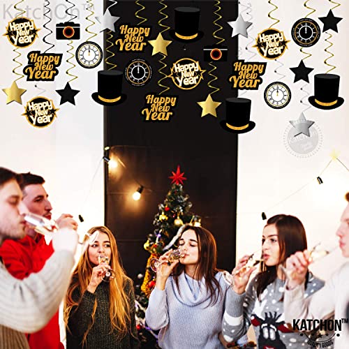 Black and Gold New Year Hanging Swirls - 30 Pack