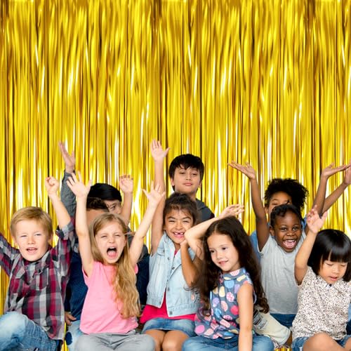 Gold Metallic Tinsel Foil Fringe Curtains - 1 Pack