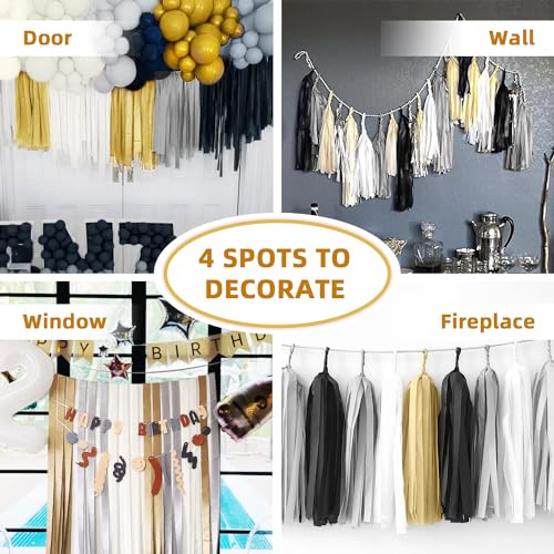 Elegant Crepe Paper Streamers in Silver, Black, Gold