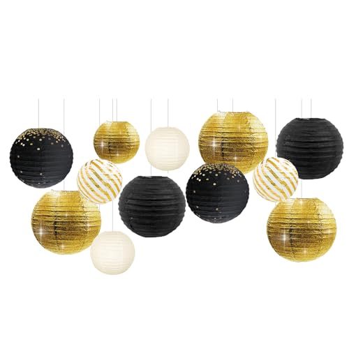 Black and Gold Metallic Foil Lanterns - 12PCS