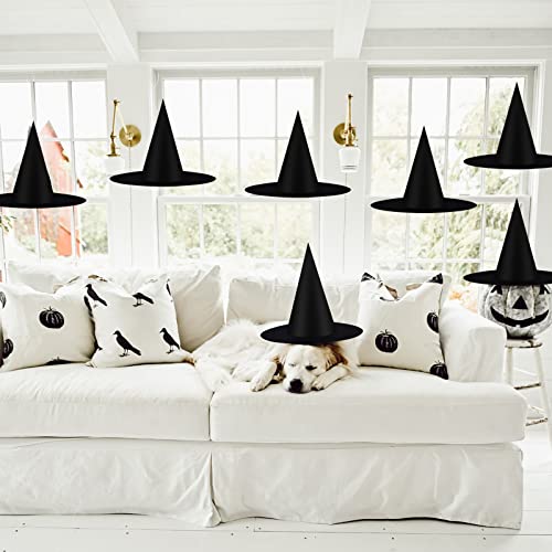 12-Pack Black Witch Hats for Halloween Decor