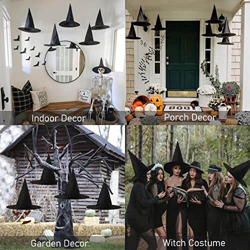 12-Pack Black Witch Hats for Halloween Decor