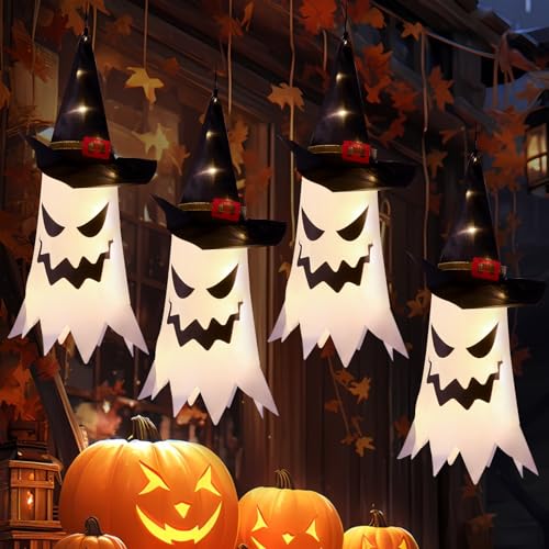 Outdoor Halloween String Lights with Ghost & Witch Hats