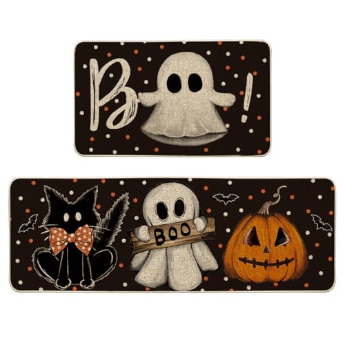 Halloween Kitchen Mats Set: Bats & Black Cats