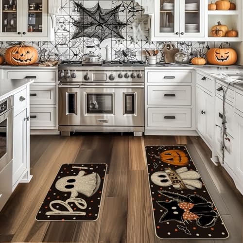 Halloween Kitchen Mats Set: Bats & Black Cats
