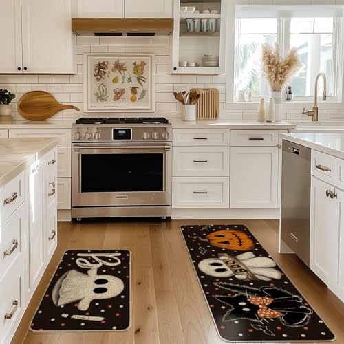 Halloween Kitchen Mats Set: Bats & Black Cats