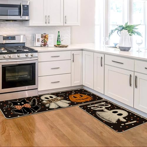 Halloween Kitchen Mats Set: Bats & Black Cats