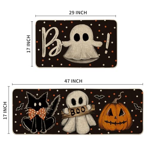 Halloween Kitchen Mats Set: Bats & Black Cats