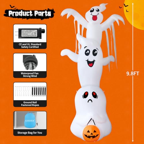 Inflatable Ghosts Halloween Yard Decoration with LEDs