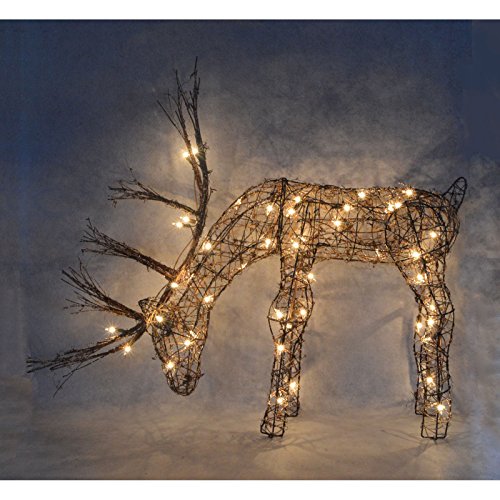 24" Outdoor Rattan Grazing Reindeer with Lights