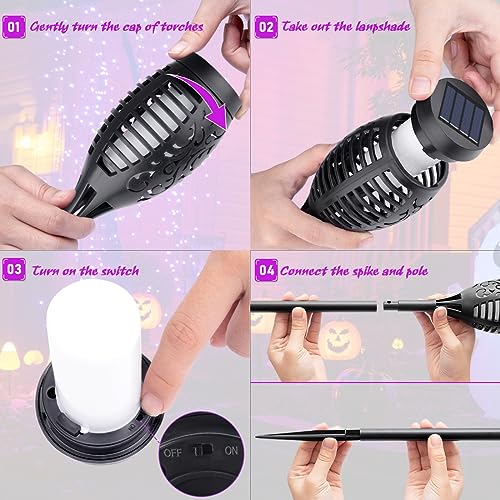 Purple Flame Solar Halloween Torch Lights Outdoor