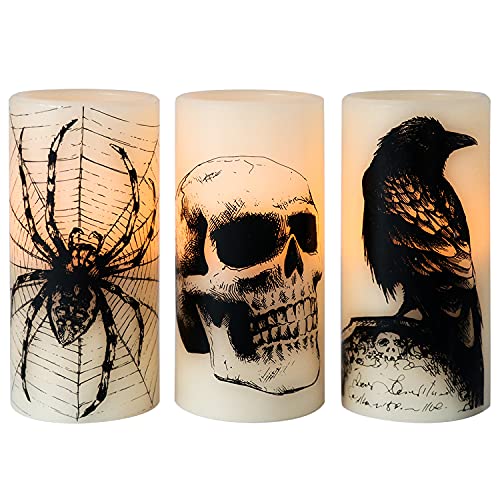 Spooky LED Skull & Spider Web Candles Set
