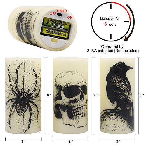 Spooky LED Skull & Spider Web Candles Set