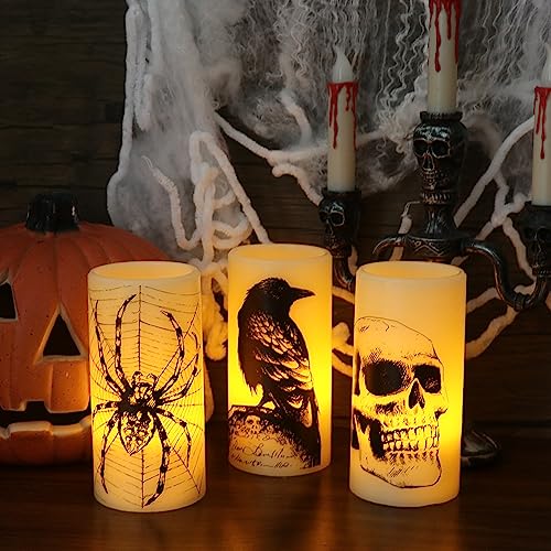 Spooky LED Skull & Spider Web Candles Set